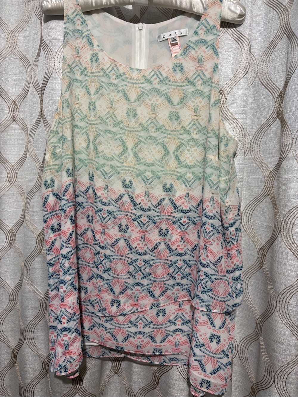 CAbi Mint, Coral & Navy Geometric Sleeveless Top